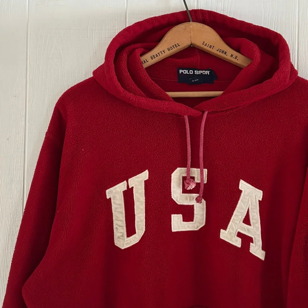Vintage Ralph Lauren Polo Sport Hoodie - red fleece - made in USA - L - Picture 3 of 7